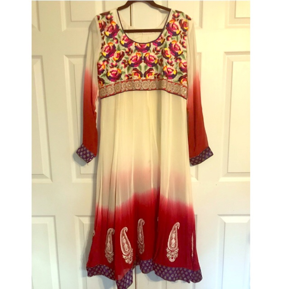 Indian Embroidered Long Dress with Sleeves